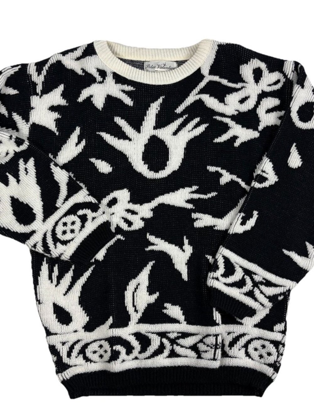 Peter Valentine Sweater Black White Geometric Grandpacore Size Medium VTG 80s